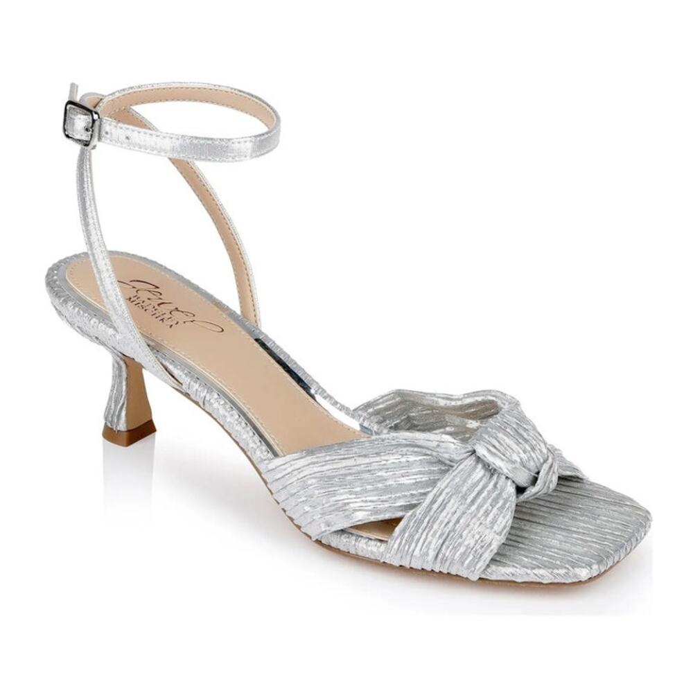 Badgley Mischka True Silver Ankle Strap Kitten Heel Sandal Size 10 NIB